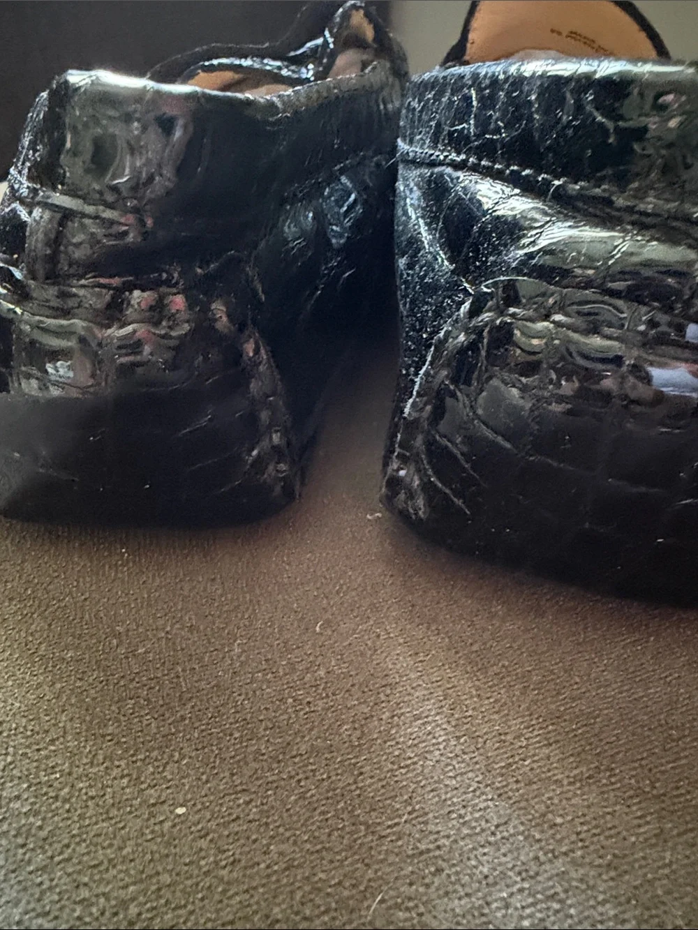 Cole Haan Womens 8.5 Black Patent Leather Mock Croc Driving Loafers Nike Air